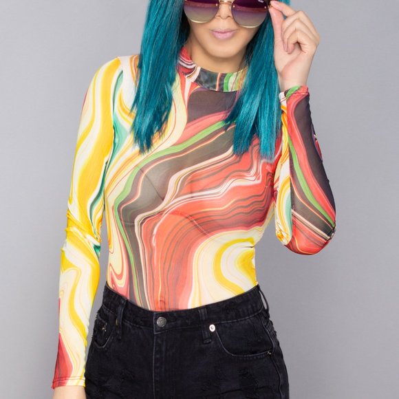 Hot & Delicious Tops - Swirl Fiesta Mesh Bodysuit